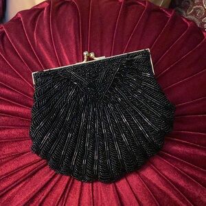 Walborg black beaded vintage-style clutch.